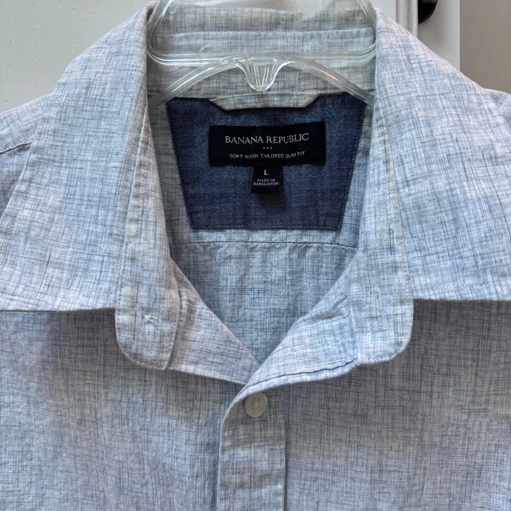 Banana Republic Soft Wash Tailored Slim Fit Shirt, Blue White Crosshatch L